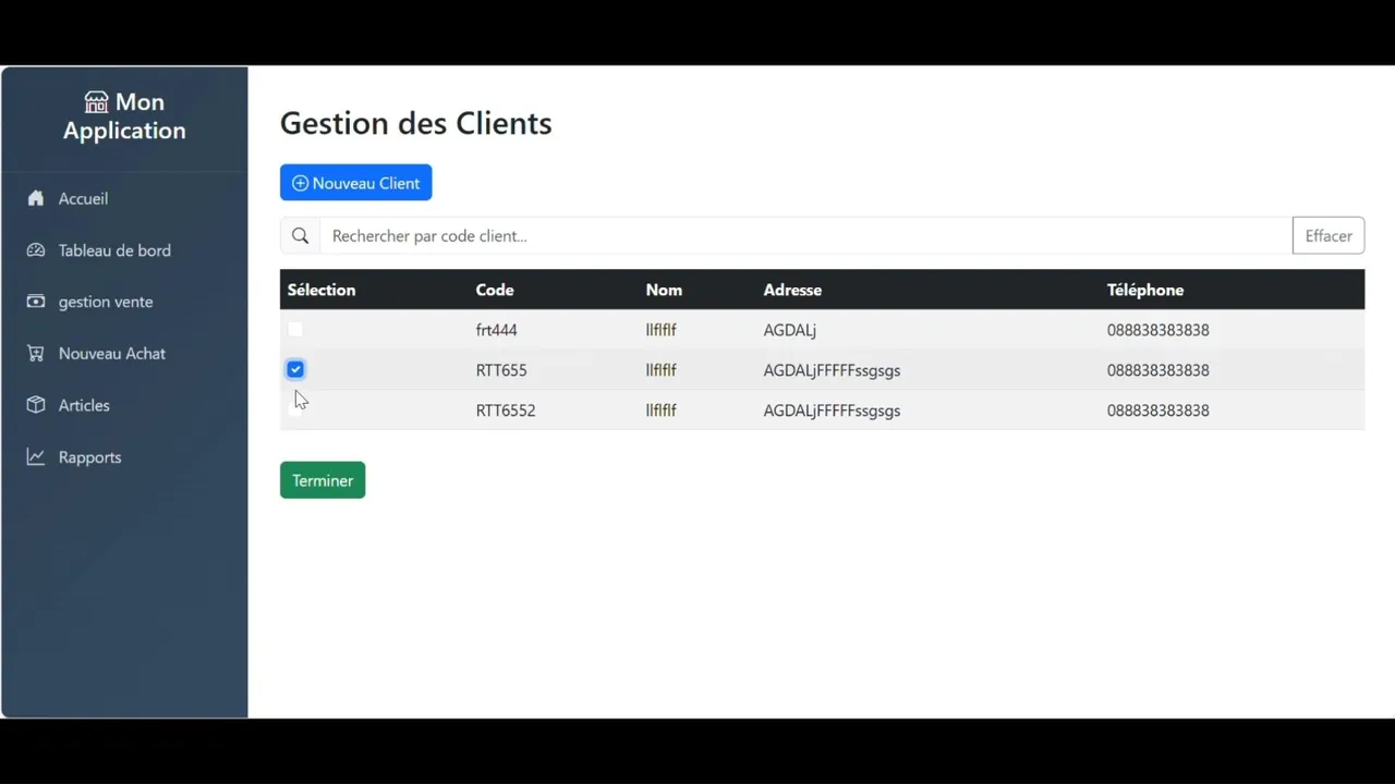 Stock management system — client records